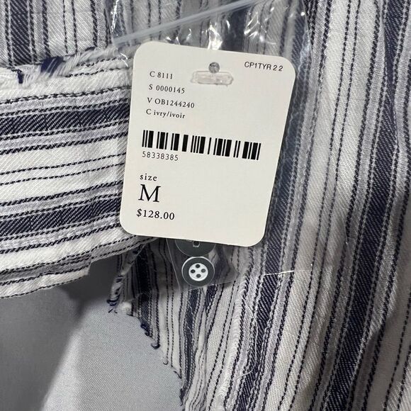 FREE PEOPLE PINSTRIPES TUNIC IN NAVY WHITE COMBO NWT MEDIUM RAW EDGES - Picture 3 of 7